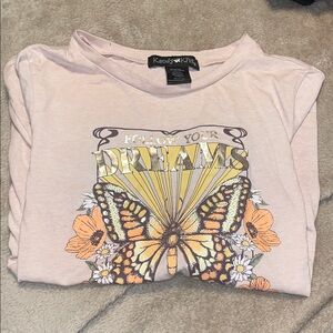 Kendall & Kylie Cream Butterfly Graphic Long Sleeve Tee